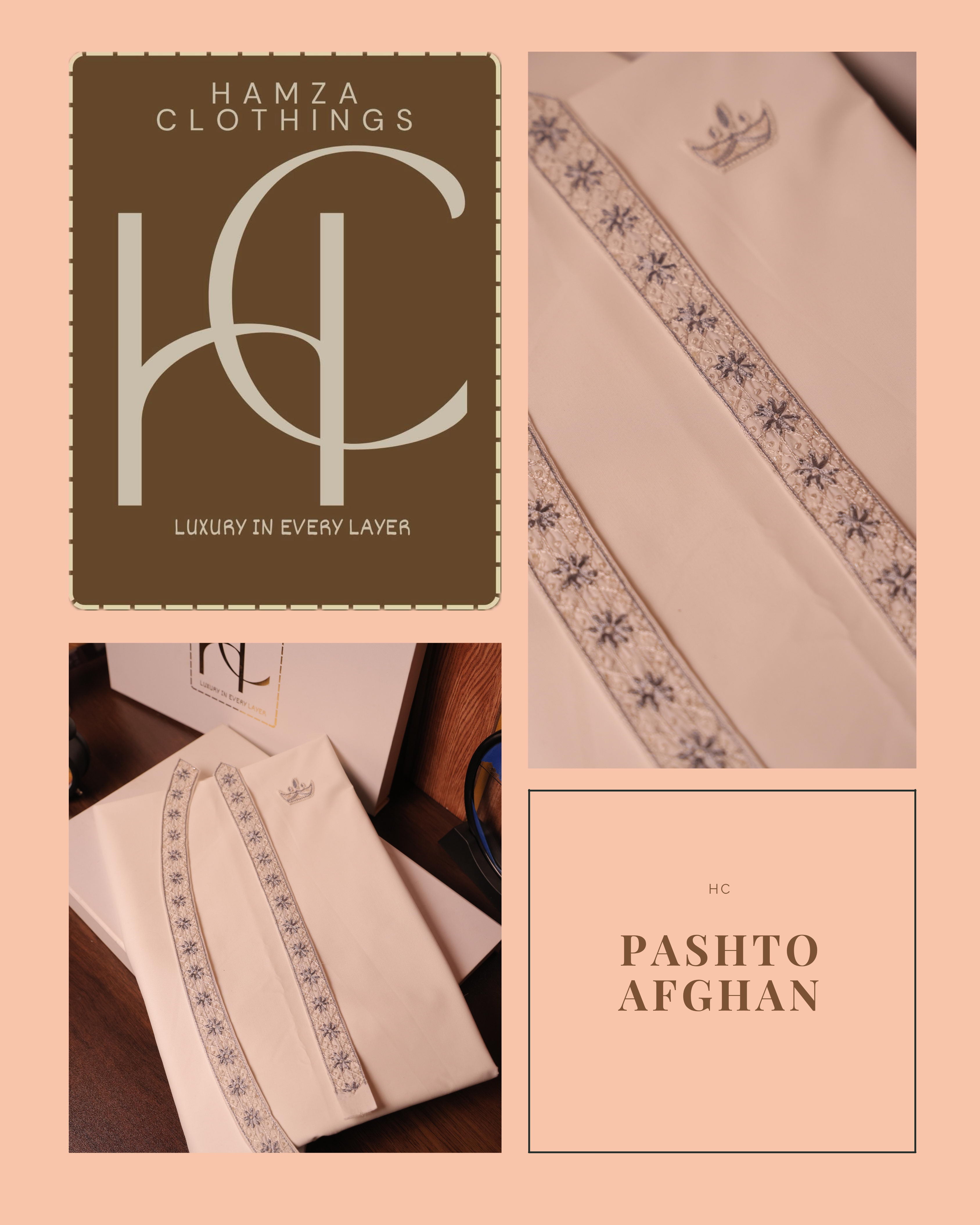 Pashto Afghan – Off Warm Grey (Handmade Resham Work)