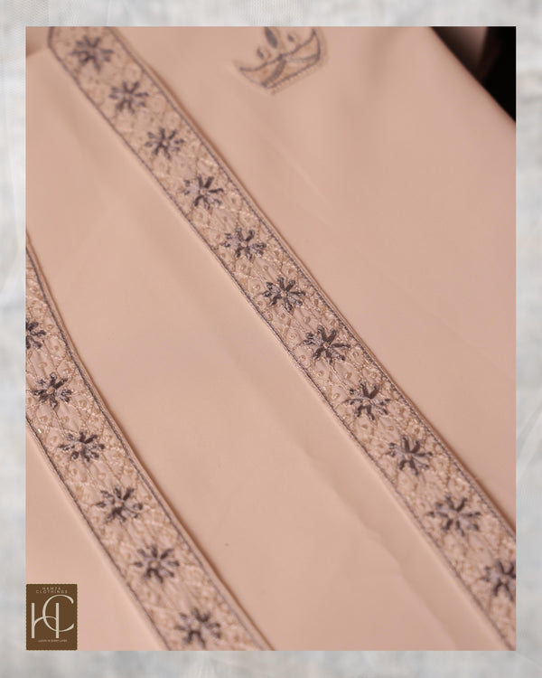Pashto Afghan kurta pajama for men – Off Warm Grey (Handmade Resham Work)