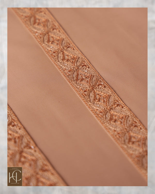 Pashto Afghan kurta pajama for men – Golden Beige (Handmade Resham Work)