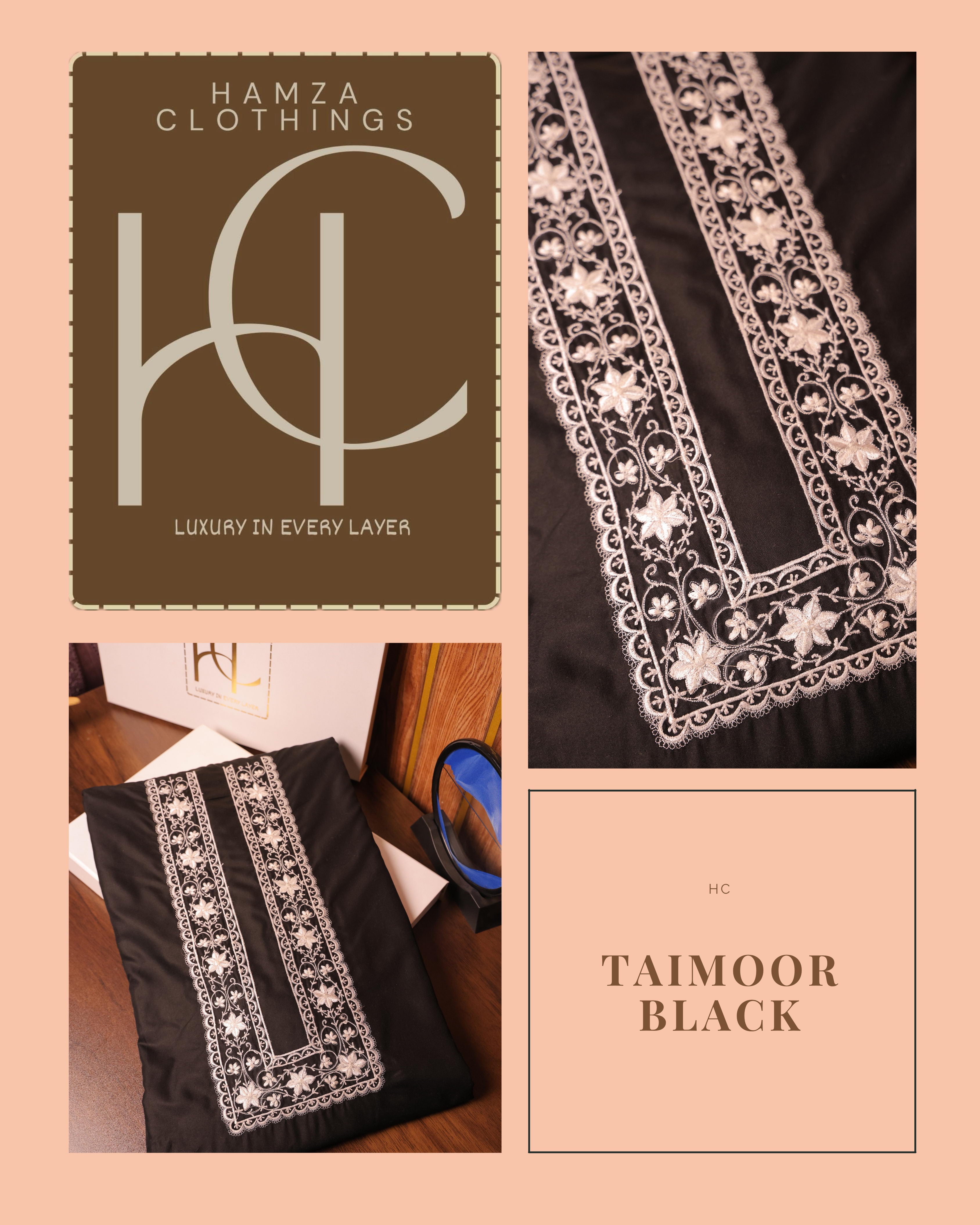 Taimoor kurta pajama for men - Black Resham Embroidery Collection