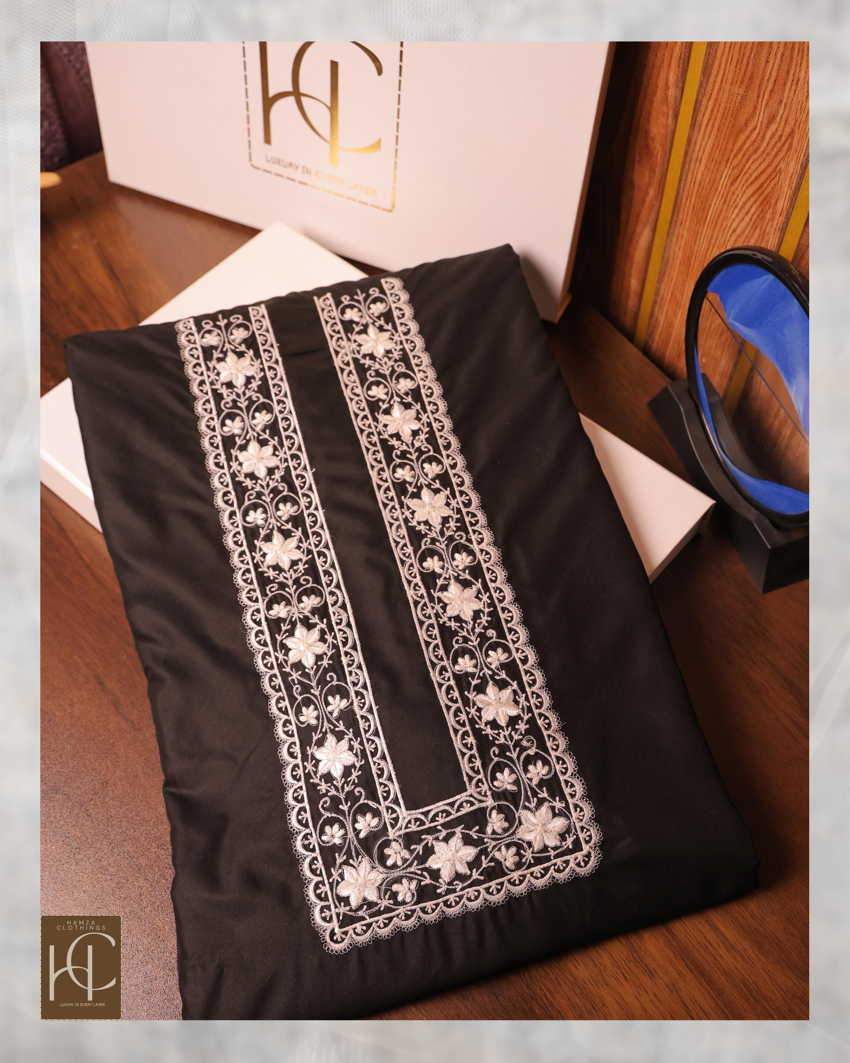 Taimoor kurta pajama for men - Black Resham Embroidery Collection