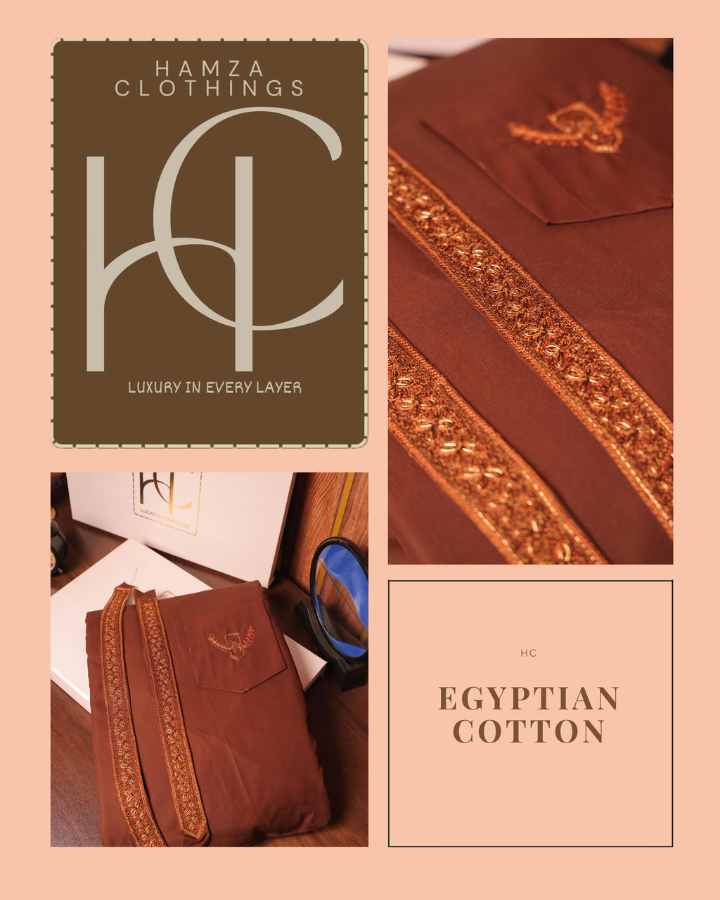 Egyptian Cotton kurta pajama for men - Mustard Brown