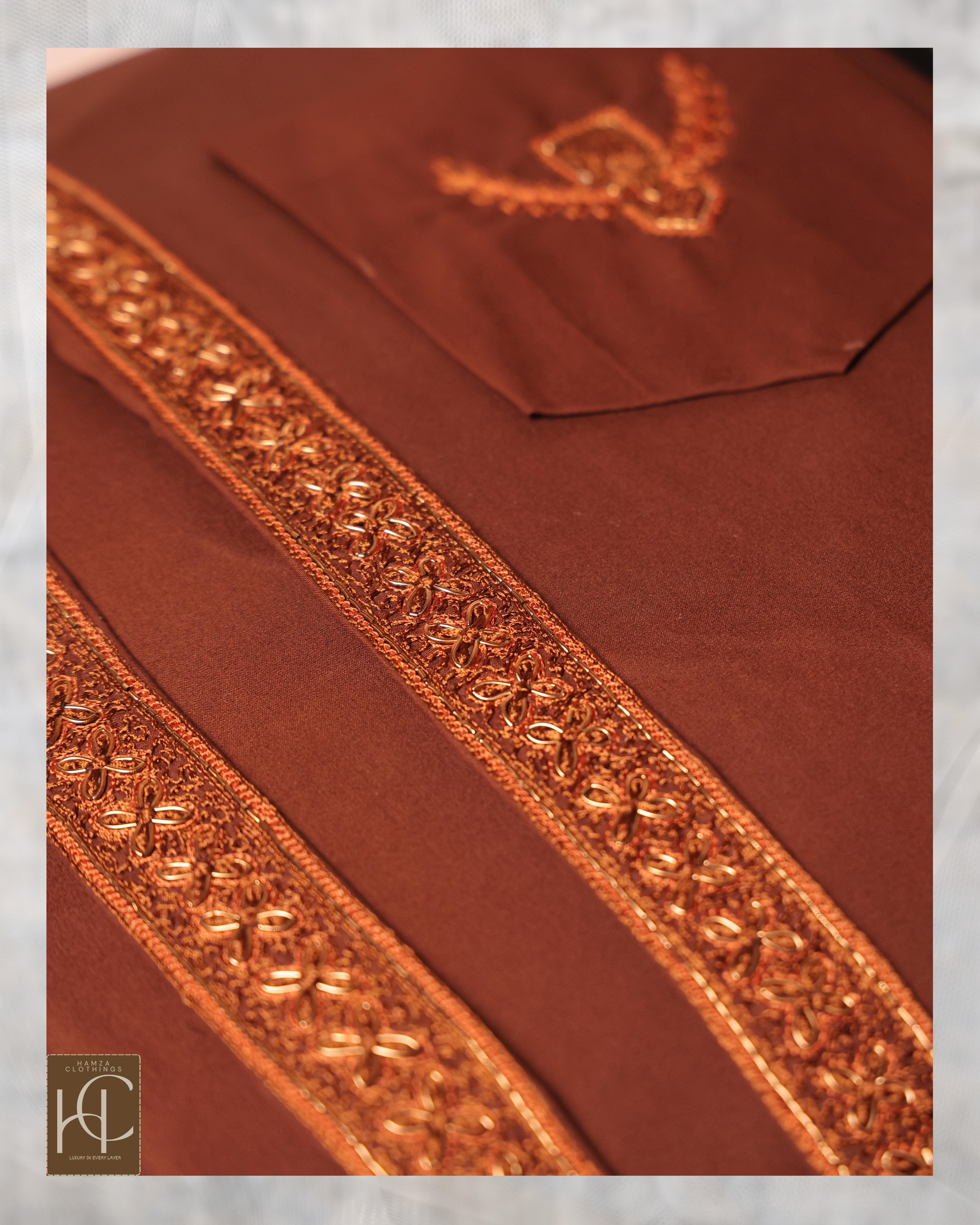 Egyptian Cotton kurta pajama for men - Mustard Brown