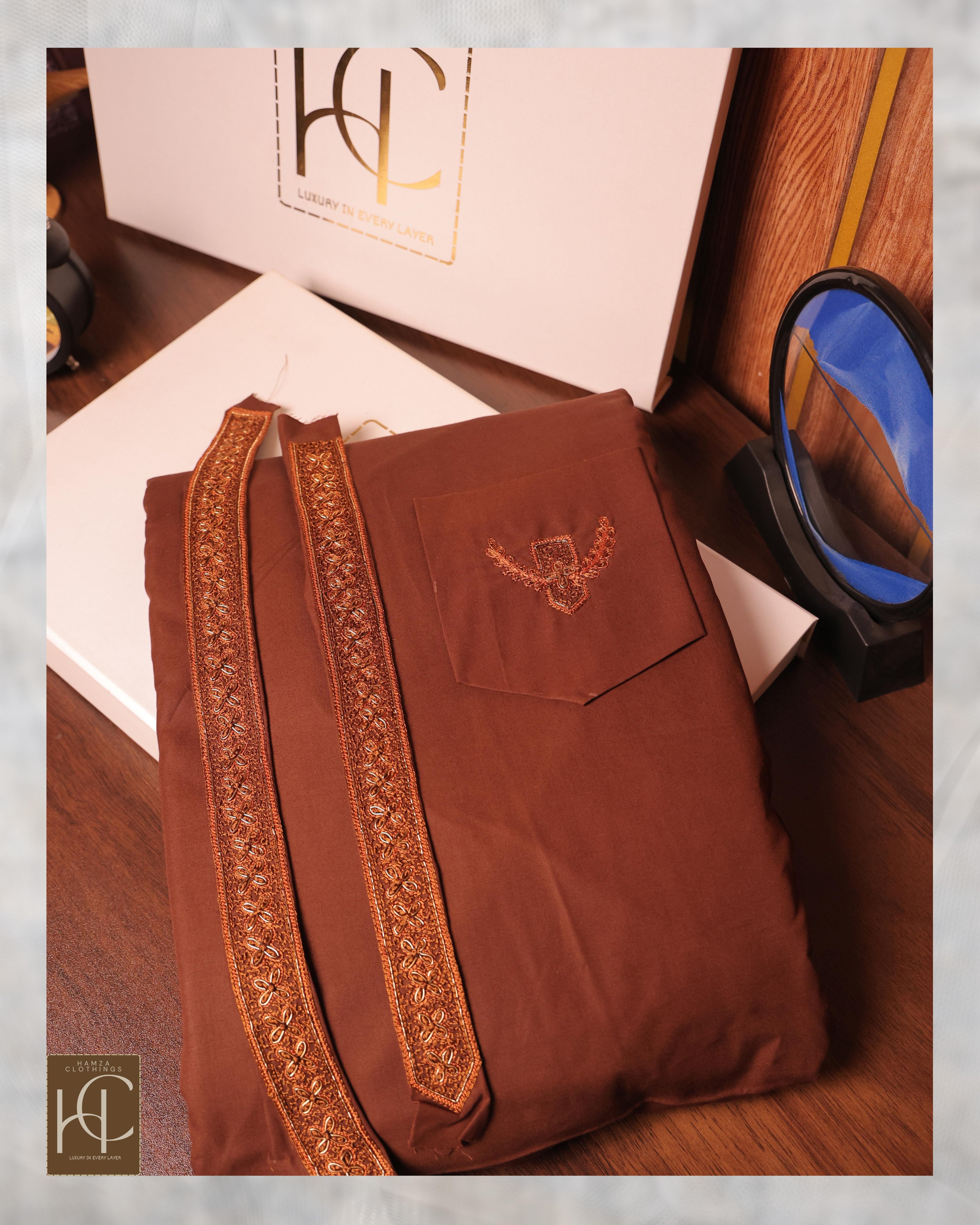 Egyptian Cotton kurta pajama for men - Mustard Brown