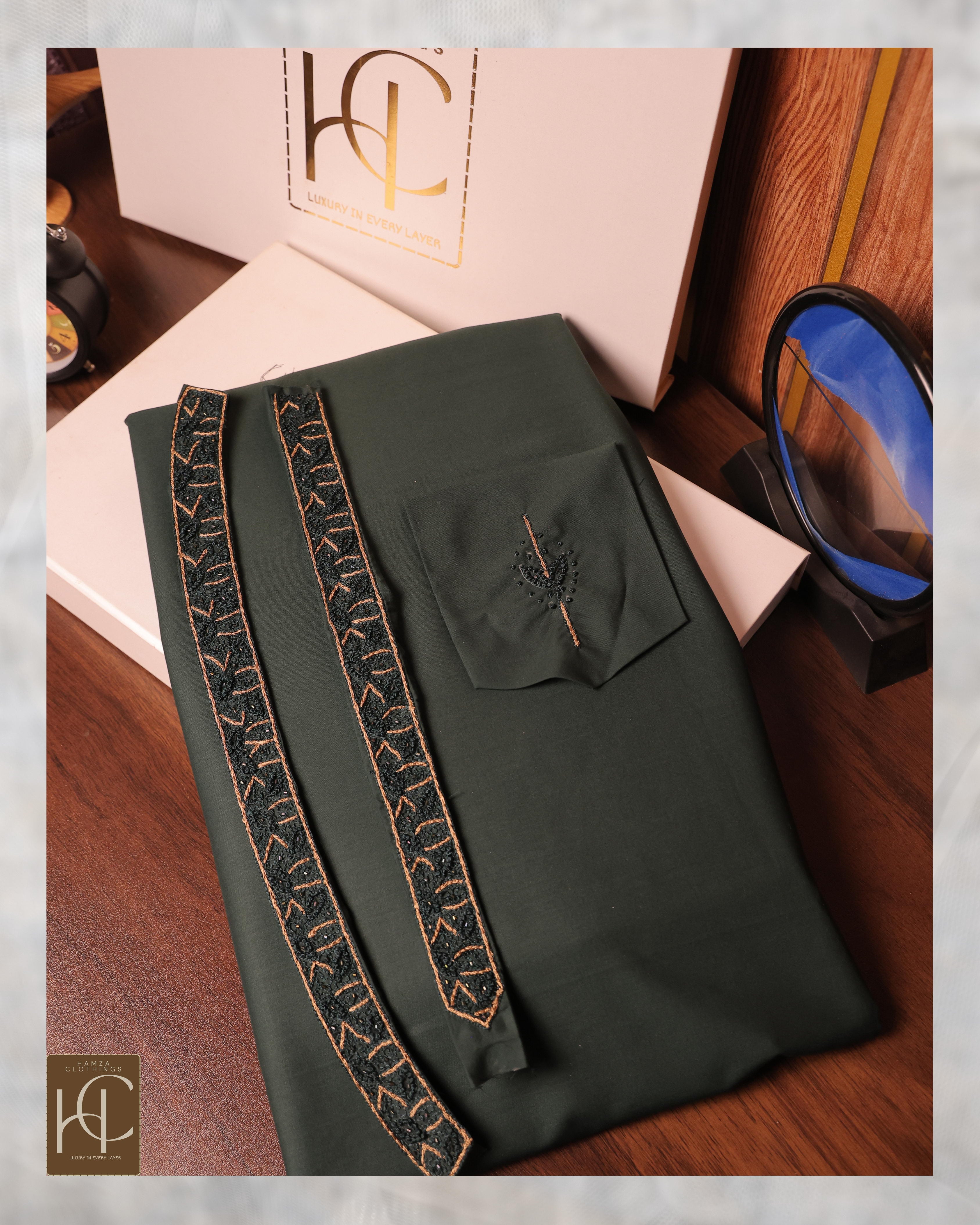 Pashmina Not-Stitch Fabric for Men – Premium Soft Imported Material with Pure Hand Resham Work