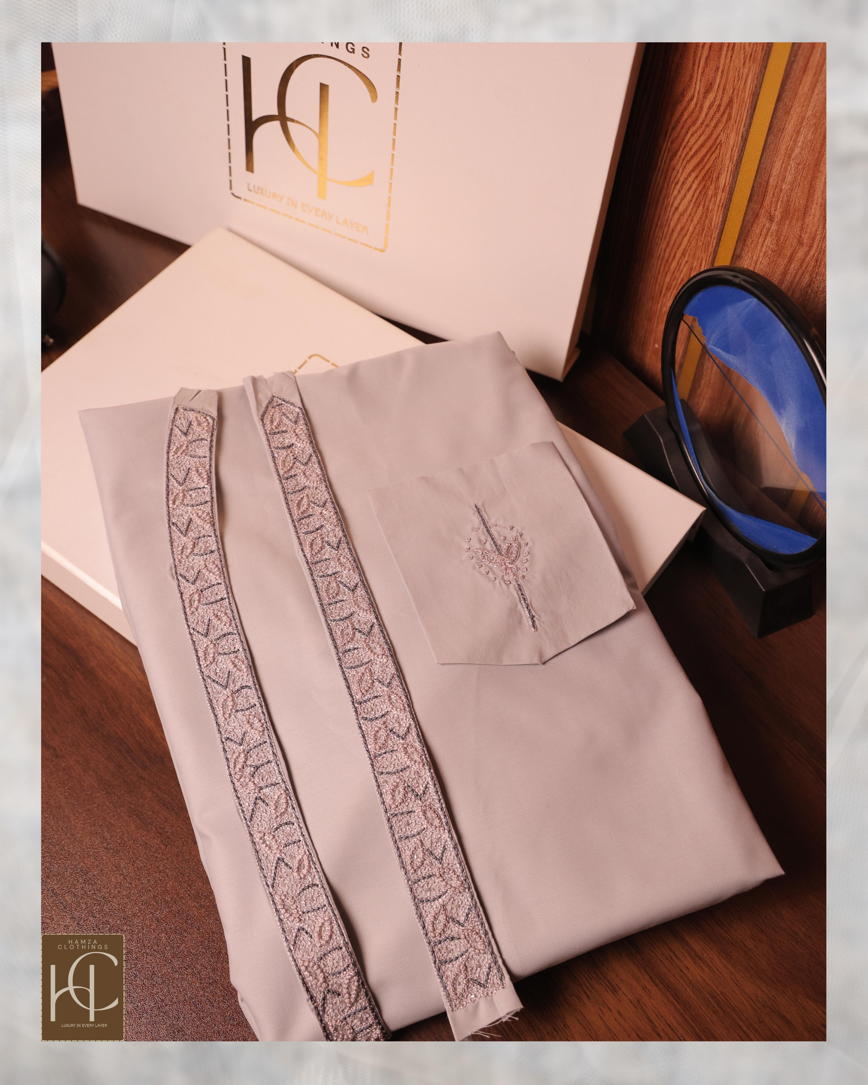 Pashmina Not-Stitch Fabric for Men – Premium Soft Imported Material with Pure Hand Resham Work