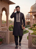 Taimoor kurta pajama for men - Black Resham Embroidery Collection