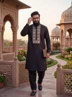 Taimoor kurta pajama for men - Black Resham Embroidery Collection