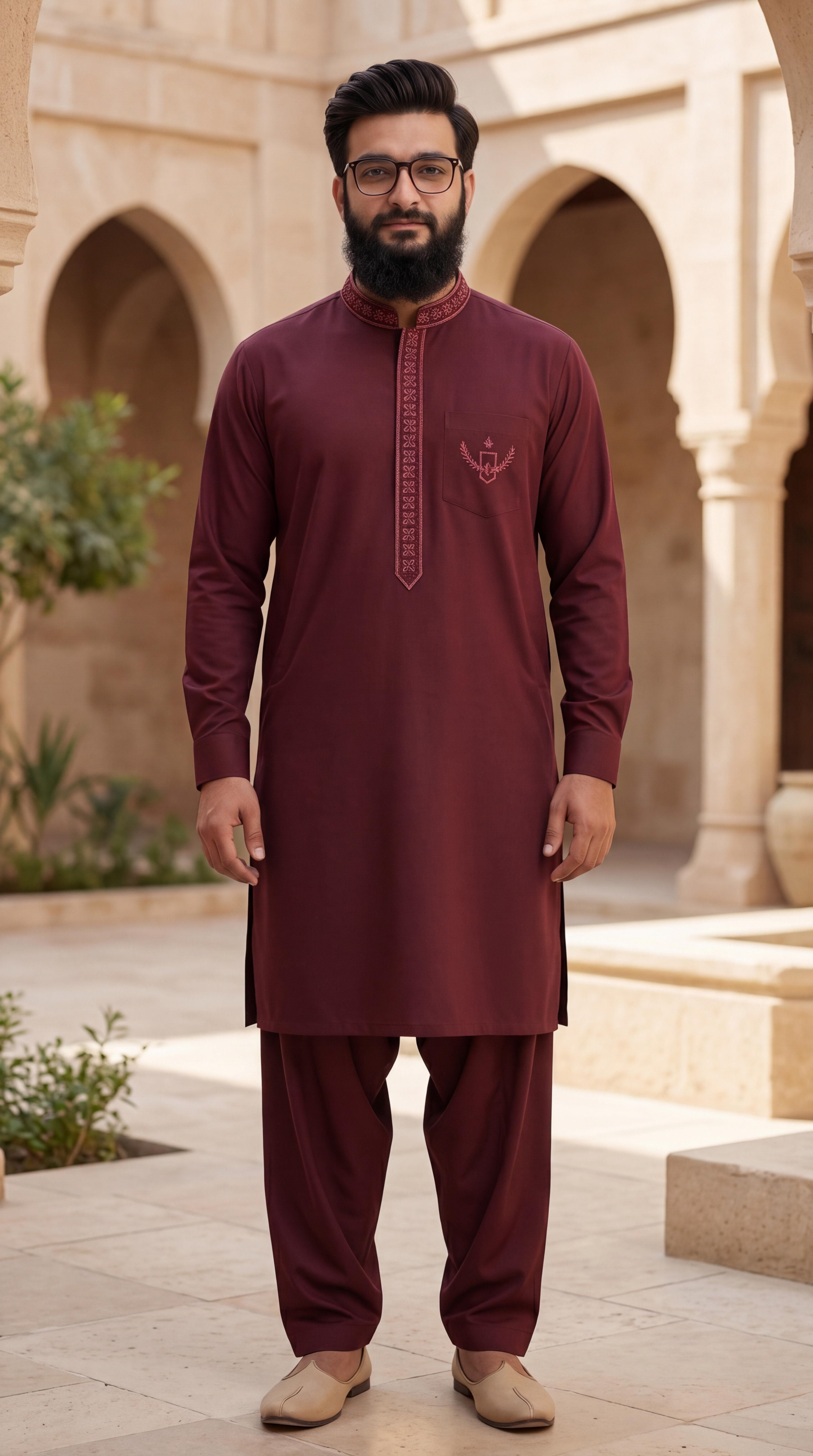 Egyptian Cotton kurta pajama for men - Majanta Wine