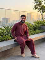 Egyptian Cotton kurta pajama for men - Majanta Wine