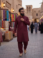 Egyptian Cotton kurta pajama for men - Majanta Wine