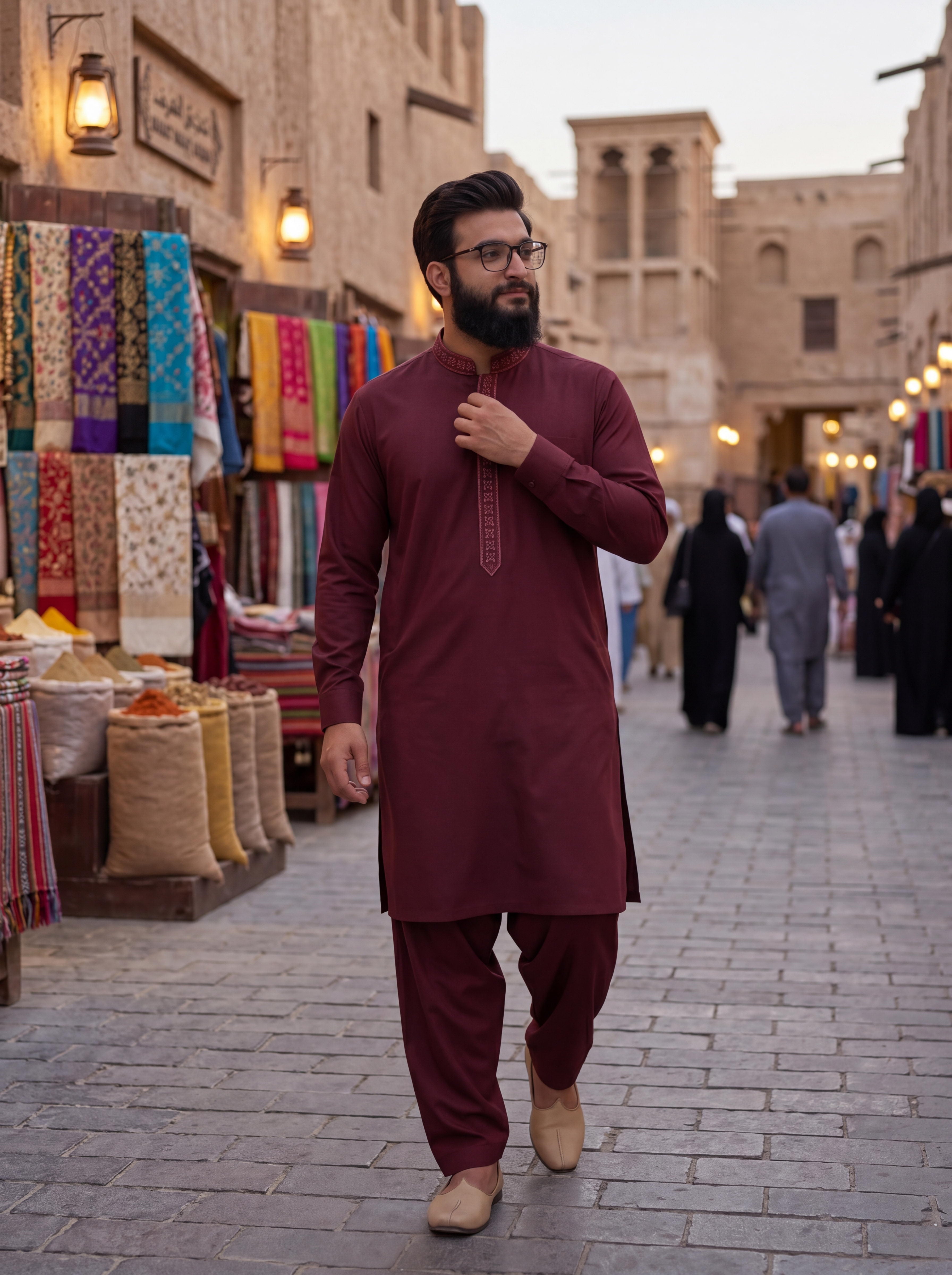 Egyptian Cotton kurta pajama for men - Majanta Wine