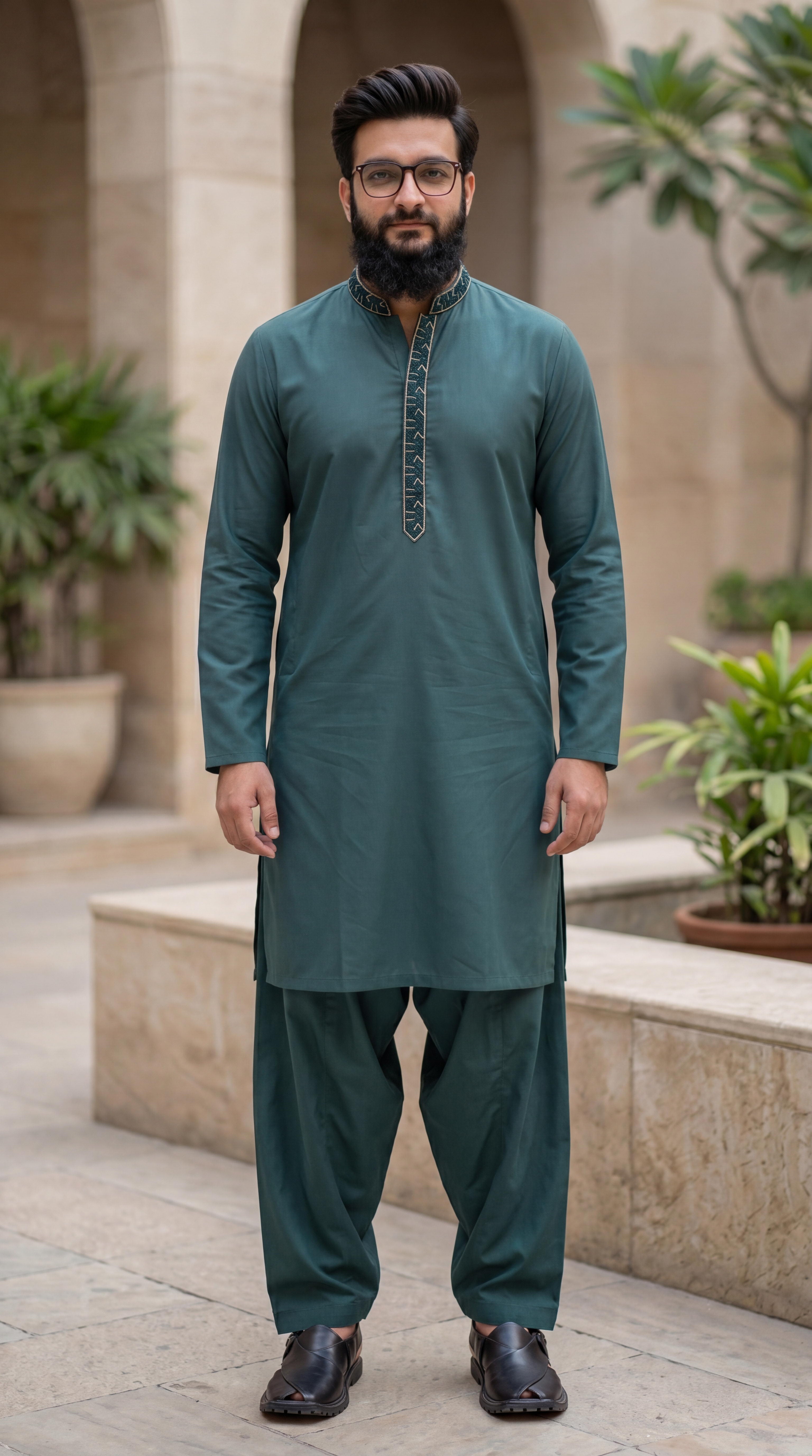 Pashmina Not-Stitch Fabric for Men – Premium Soft Imported Material with Pure Hand Resham Work