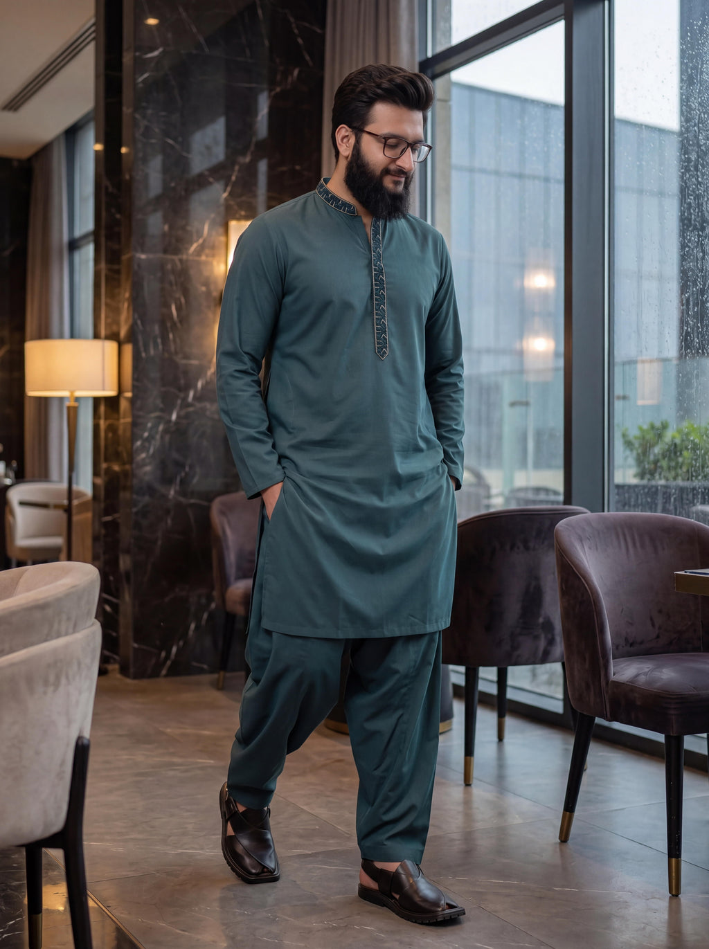 Pashmina Not-Stitch Fabric for Men – Premium Soft Imported Material with Pure Hand Resham Work